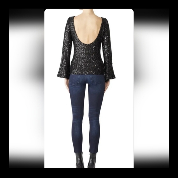 BB Dakota Black Bell Sleeve Sequin Top - Picture 3 of 12